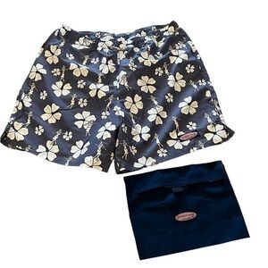 NWOT Vineyard Vines blue Hawaii Hulu floral swim trunks w/ storage pouch